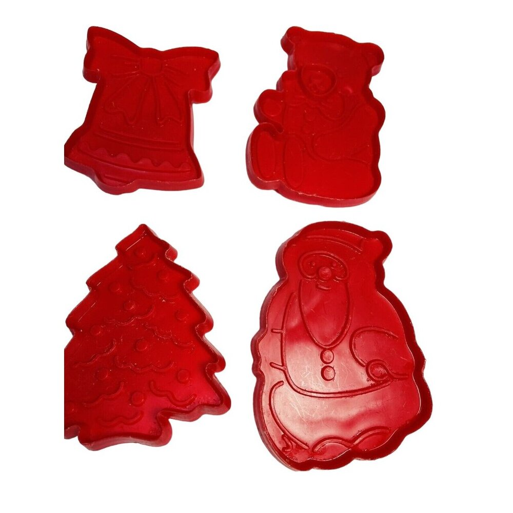 4  Red Christmas Holiday Imprint COOKIE Cutter Santa Bear Tree Bell VINTAGE